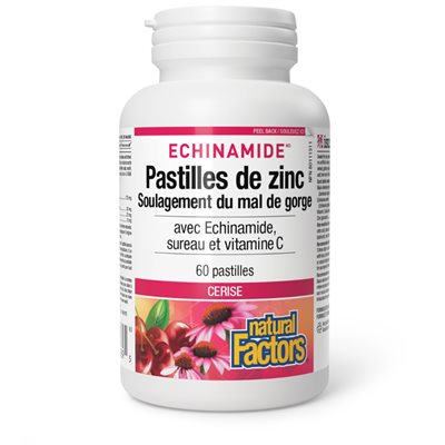 Natural Factors Zinc Lozenges with Echinamide, Elderberry & Vitamin C 60 Lozenges Cherry