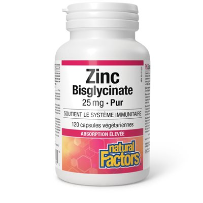 Natural Factors Zinc Bisglycinate Pur 25 mg 120 capsules végétariennes