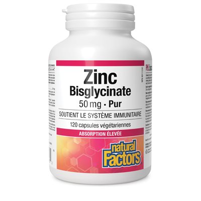 Natural Factors Zinc Bisglycinate Pure 50 mg 120 Vegetarian Capsules