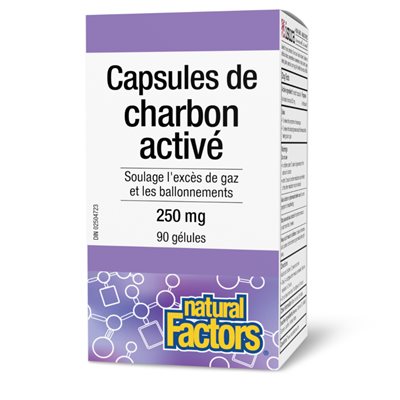 Natural Factors Capsules de charbon activé 250 mg 90 gélules