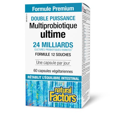 Natural Factors Multiprobiotique ultime Double puissance 24 milliards cultures probiotiques vivantes 60 capsules végétariennes Natural Factors Multiprobiotique ultime Double puissance 24 milliards cultures probiotiques vivantes 60 capsules végétariennes