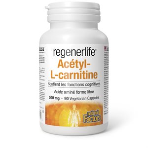 Natural Factors Acétyl-L-carnitine Acide aminé forme libre 500 mg 90 capsules végétariennes