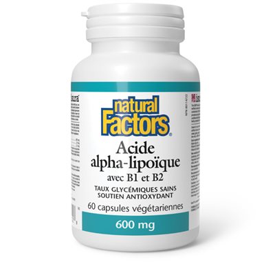 Natural Factors Acide alpha-lipoïque avec B1 et B2 600 mg 60 capsules végétariennes Natural Factors Acide alpha-lipoïque avec B1 et B2 600 mg 60 capsules végétariennes