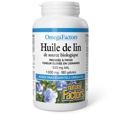 Natural Factors Huile de lin biologique 1 000 mg 180 gélules