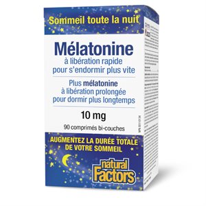 Natural Factors Mélatonine à libération rapide Plus à libération prolongée 10 mg 90 comprimés bi-couches