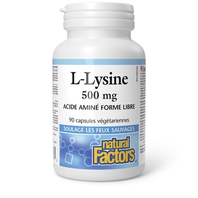 Natural Factors L-Lysine 500 mg Free Form Amino Acid 500 mg 90 Vegetarian Capsules