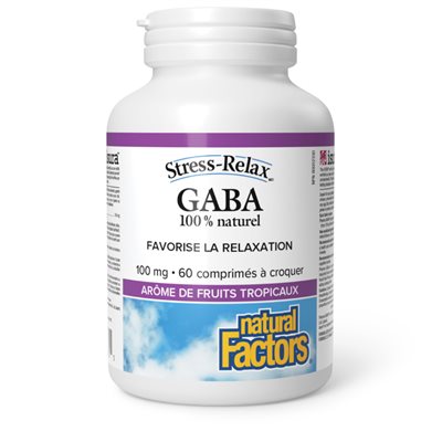 Natural Factors GABA 100 % naturel 100 mg 60 comprimés à croquer arôme de fruits tropicaux Natural Factors GABA 100 % naturel 100 mg 60 comprimés à croquer arôme de fruits tropicaux