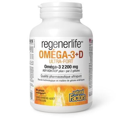 Natural Factors Oméga-3+D Ultra-fort 2 200 mg / 1 000 UI 90 gélules Enteripure Natural Factors Oméga-3+D Ultra-fort 2 200 mg / 1 000 UI 90 gélules Enteripure