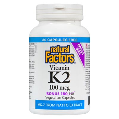 Natural Factors Vitamin K2 100 mcg 180 Vegetarian Capsules