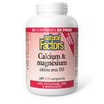 Natural Factors Calcium & magnésium citrate avec D3 avec potassium, zinc & manganèse   210 comprimés