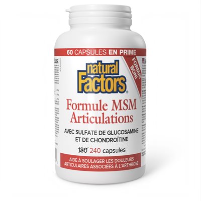 Natural Factors Formule MSM Articulations avec sulfate de glucosamine et de chondroïtine 240 capsules Natural Factors Formule MSM Articulations avec sulfate de glucosamine et de chondroïtine 240 capsules