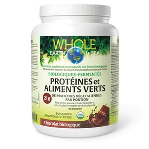 Whole Earth & Sea® Protéines et aliments verts biologiques fermentés 710 g poudre chocolat biologique