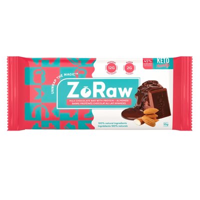 ZoRaw Barre protéine chocolat au lait 45% amandes