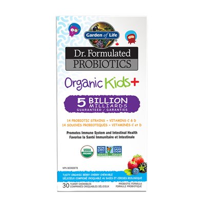 Garden Of Life Dr. Formulated - Probiotiques Organic Kids+ pour enfants - Comprimés croquables - Baies et cerises - ¸à réfrigérer