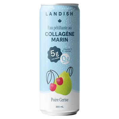 Landish Eaux Pétillantes Aux Collagène Marin - Poire Cerise 355 Ml