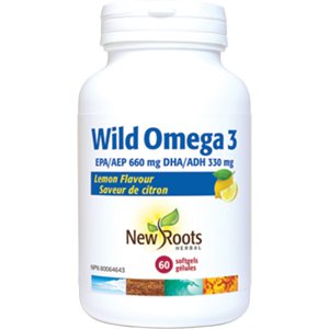 New Roots Wild Omega 3 EPA 660 mg DHA 330 mg Lemon Flavour 60 softgels