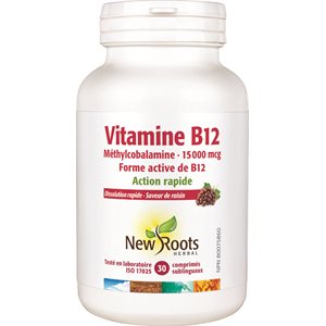 New Roots Herbal Vitamine B12 Méthylcobalamine · 15 000 Mcg 30tab sub