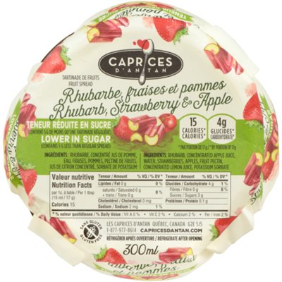 Caprices d'Antan Tartinade de Fruits Rhubarbe, Fraises et Pommes 300 ml