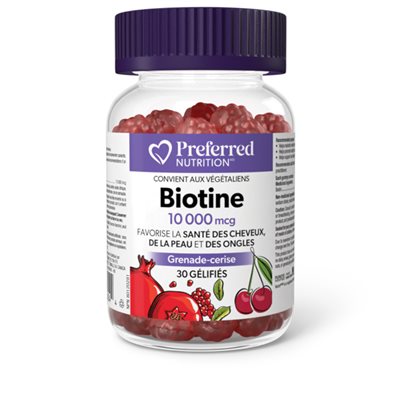 preferred nutrition, biotine 10,000mcg 45 gélifiés (cerise-grenade)