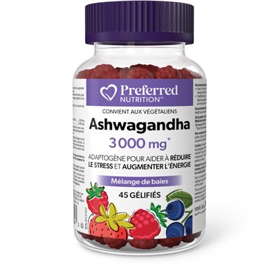 preferred nutrition Ashwagandha 3000mg 45 gélifiés (mélange de baies)