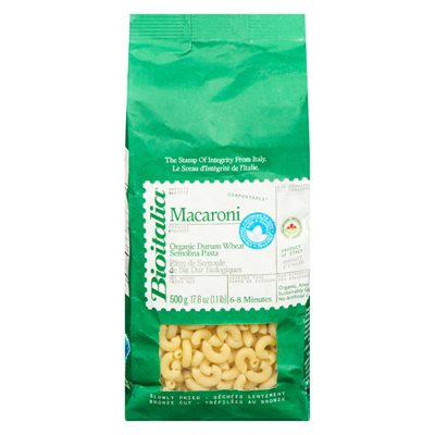 Bioitalia Pâtes de Semoule de Blé Dur Biologiques Macaroni 500 g