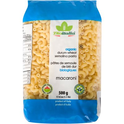 Bioitalia Pâtes de Semoule de Blé Dur Biologiques Macaroni 500 g