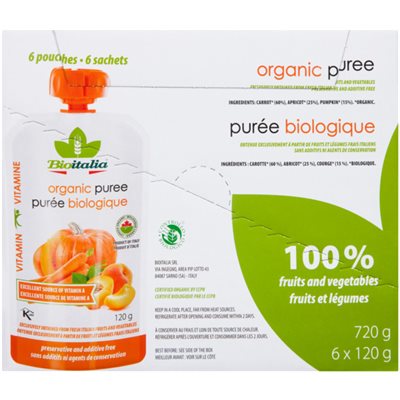 Bioitalia Purée Biologique Carotte, Abricot et Courge 6 Sachets x 120 g (720 g)