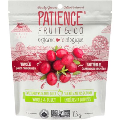 Patience Fruit & Co Biologique Canneberges Séchées Sucrées Entiéres et Moelleuses 142 g