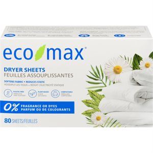 ecomax feuilles assouplissantes sans parfum 80 feuilles