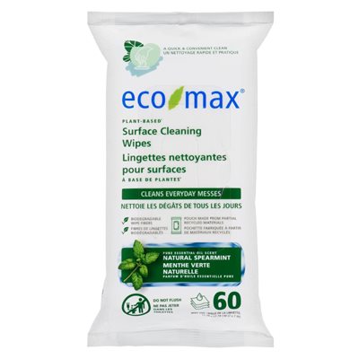 Eco-Max Lingettes Nettoyantes Pour Surfaces Menthe Verte 60Un Eco-Max Lingettes Nettoyantes Pour Surfaces Menthe Verte 60Un