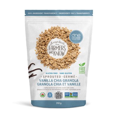 One Degree Organic Foods Granola Avoine Germée Vanille Chia Céréales 312 g