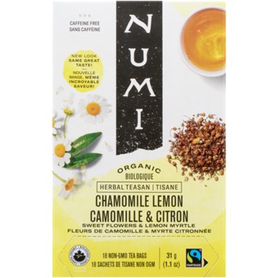 Numi Herbal Teas Chamomile Lemon Organic 18 Non GMO Tea Bags