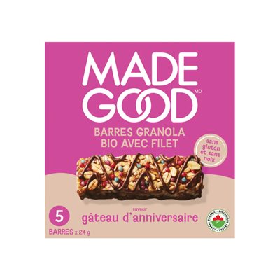 Made Good Barres Granola avec Filet de Chocolat Saveur Gâteau d'Anniversaire 5 Barres x 24 g (120 g) bio