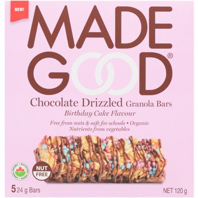 Made Good Barres Granola avec Filet de Chocolat Saveur Gâteau d'Anniversaire 5 Barres x 24 g (120 g)