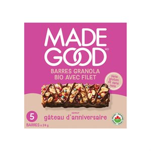 Made Good Barres Granola avec Filet de Chocolat Saveur Gâteau d'Anniversaire 5 Barres x 24 g (120 g) bio
