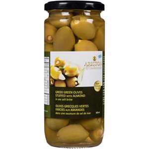 Ariston Olives Grecques Vertes Farcies aux Amandes-Saumure de Sel de Mer 500ml