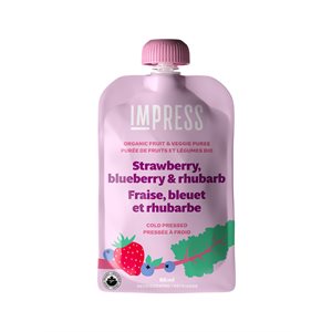 Impress Purée Pressée À Froid Fraise, Bleuet Et Rhubarbe Biologique (Sachet) 85Ml