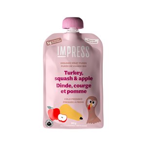 Impress Purée Pressée À Froid Dinde, Courge Et Pomme Biologique (Sachet) 90G