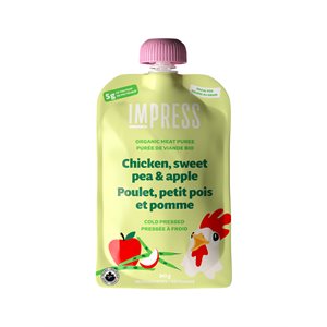 Impress Purée Pressée À Froid Poulet, Petit Pois Et Pomme Biologique (Sachet) 90G