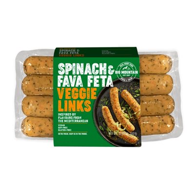 Big Mountain Foods Saucisses végé épinards et feta fava style méditerranée 300g Big Mountain Foods Saucisses végé épinards et feta fava style méditerranée 300g