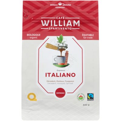 William Spartivento Café Moulu Espresso Italiano Biologique 340 g