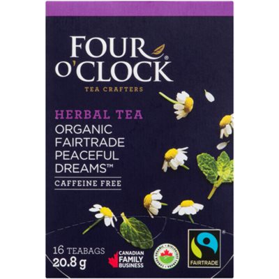 Four O'Clock Herbal Tea Organic Fairtrade Peaceful Dreams 16 Teabags 20.8 g 20.8g