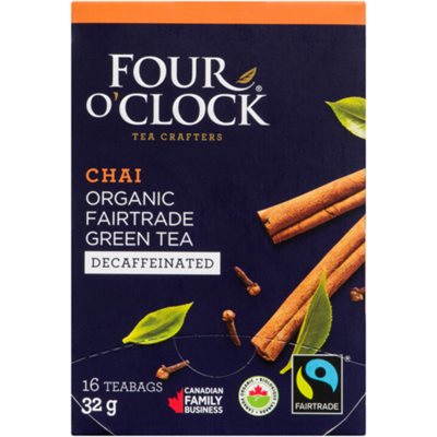 Four O'Clock Chai Organic Fairtrade Green Tea Decaffeinated 16 Teabags 32 g 32g