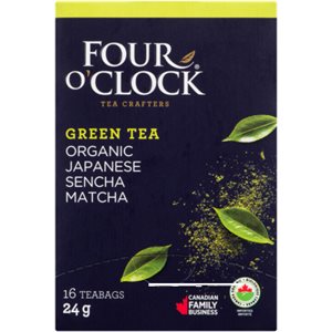 Four O'Clock Thé Vert Biologique Sencha Matcha Japonais 16 Sachets 24 g