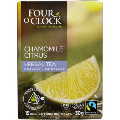 Four O'Clock Biologique - équitable Tisane Camomille Agrumes 15 Sachets 30 g