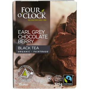 Four O'Clock Biologique - équitable Thé Noir Earl Grey Chocolat et Petits Fruits 15 Sachets 37.5 g