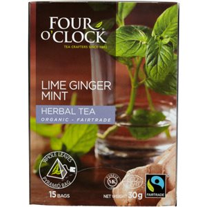 Four O'Clock Organic - Fairtrade Lime Ginger Mint Herbal Tea 15 Bags 30 g 15s