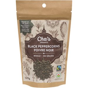 Cha's Organics Black Peppercorns Whole 120 g 120g