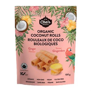 Cha's Rouleaux de noix de coco et gingembre biologiques 100g