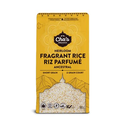 Cha's Organics Riz parfumé ancestral à grain court biologique 900g Cha's Organics Riz parfumé ancestral à grain court biologique 900g